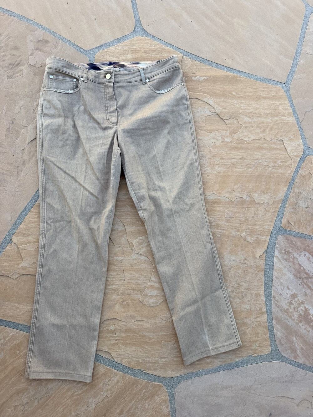 Escada Sport Mid Rise Flat Front Straight Leg Trouser Pants Beige Womens Size 42